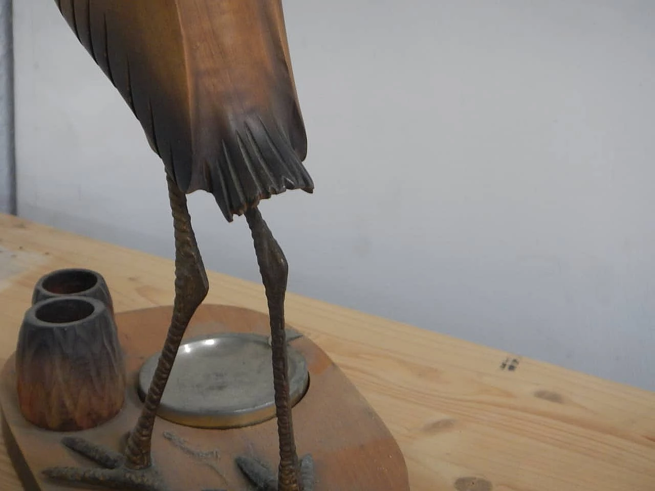 Maple wood and metal ashtray and match box, 1970s 7