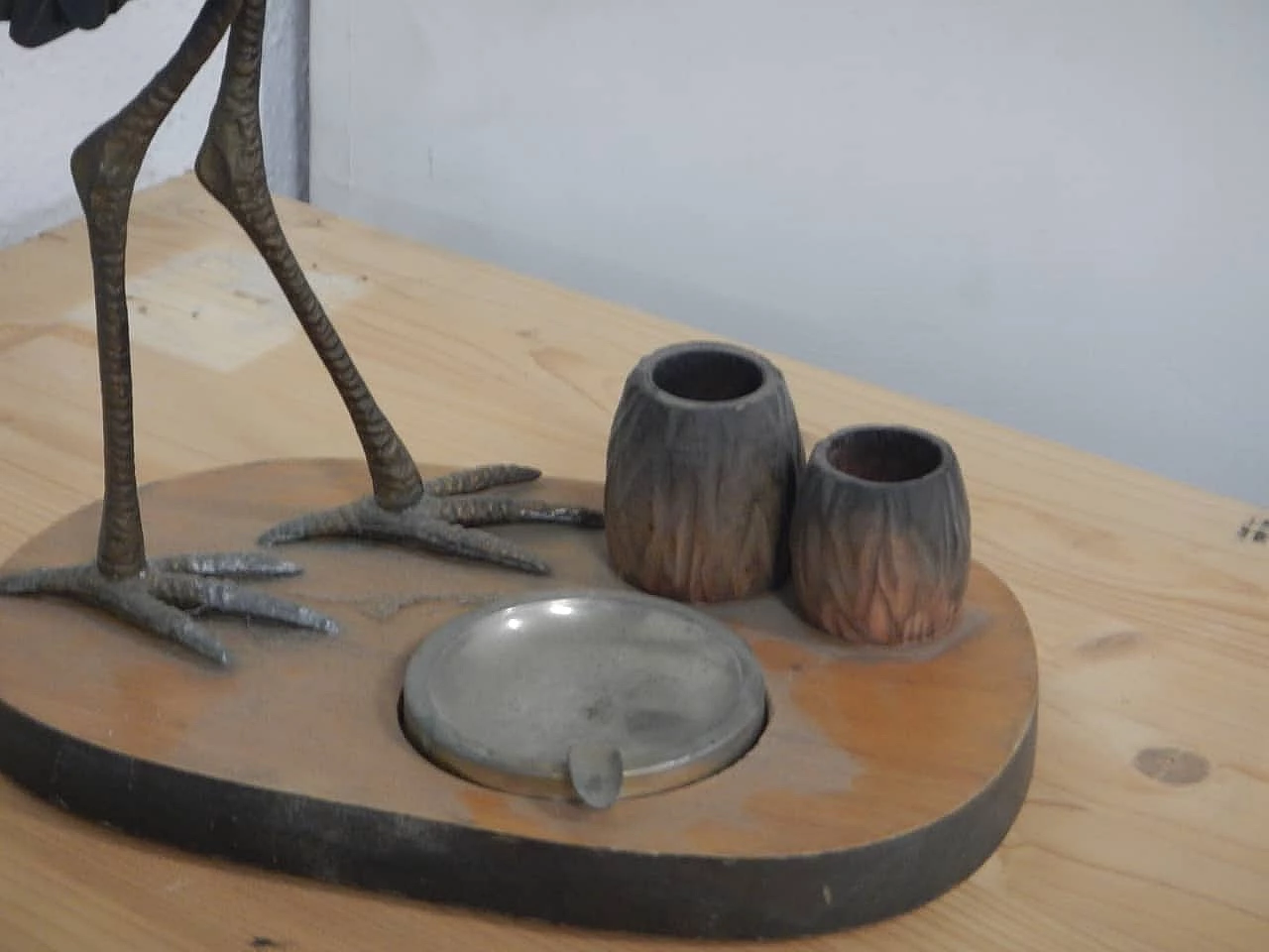 Maple wood and metal ashtray and match box, 1970s 8