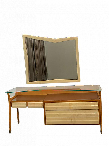 Maple, parchment and glass chest of drawers and mirror attributed to Silvio Cavatorta, 1950s
