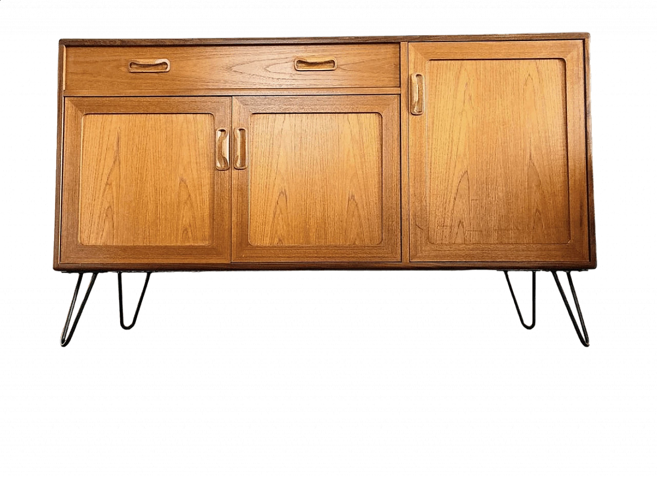 Teak sideboard with curved iron hairpin legs, 1960s 5
