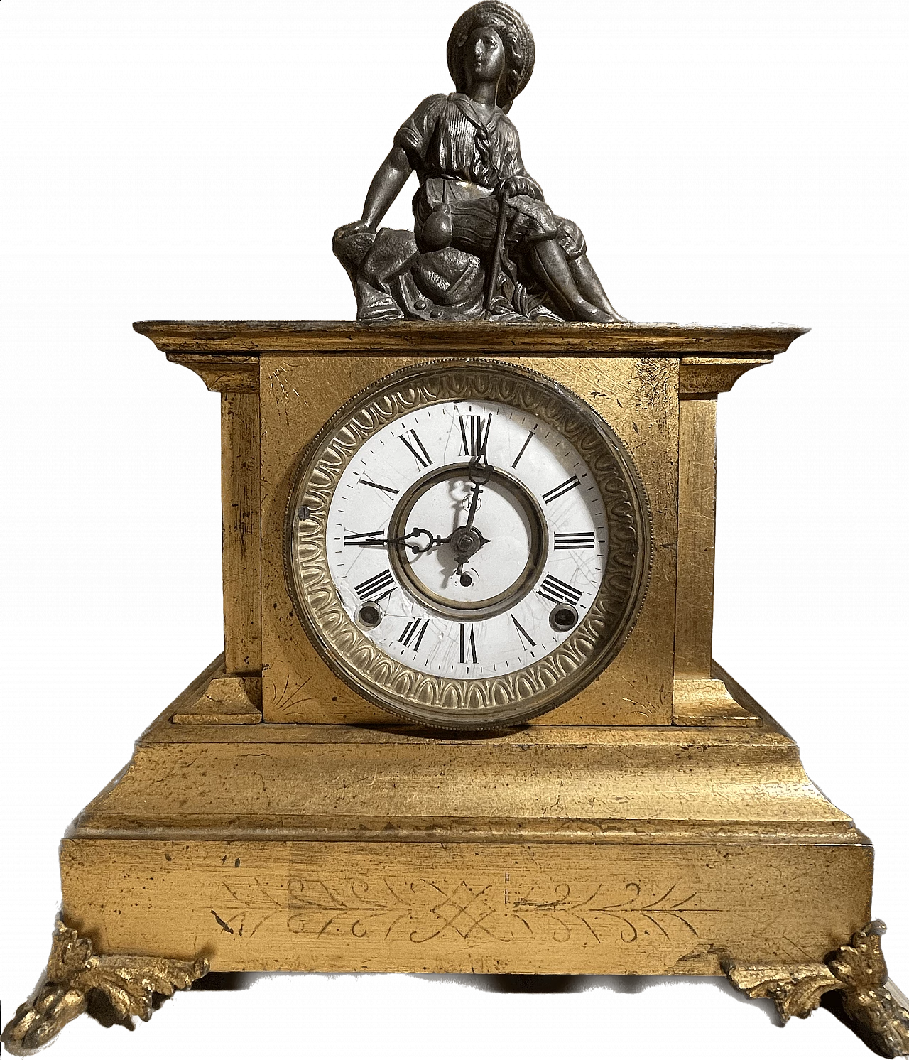 Pendolo da tavolo con scultura in antimonio, '800 1