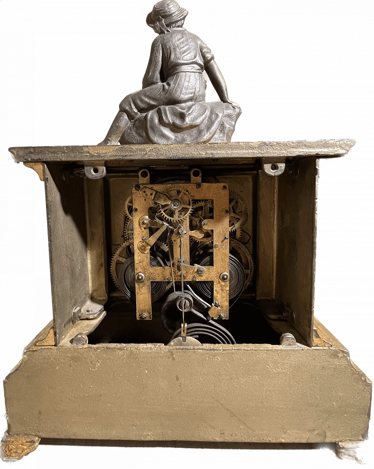 Pendolo da tavolo con scultura in antimonio, '800 2