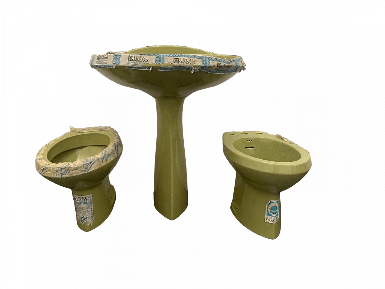 Ellisse green washbasin, bidet and toilet by Gio Ponti by Ideal Standard, 1970s 13
