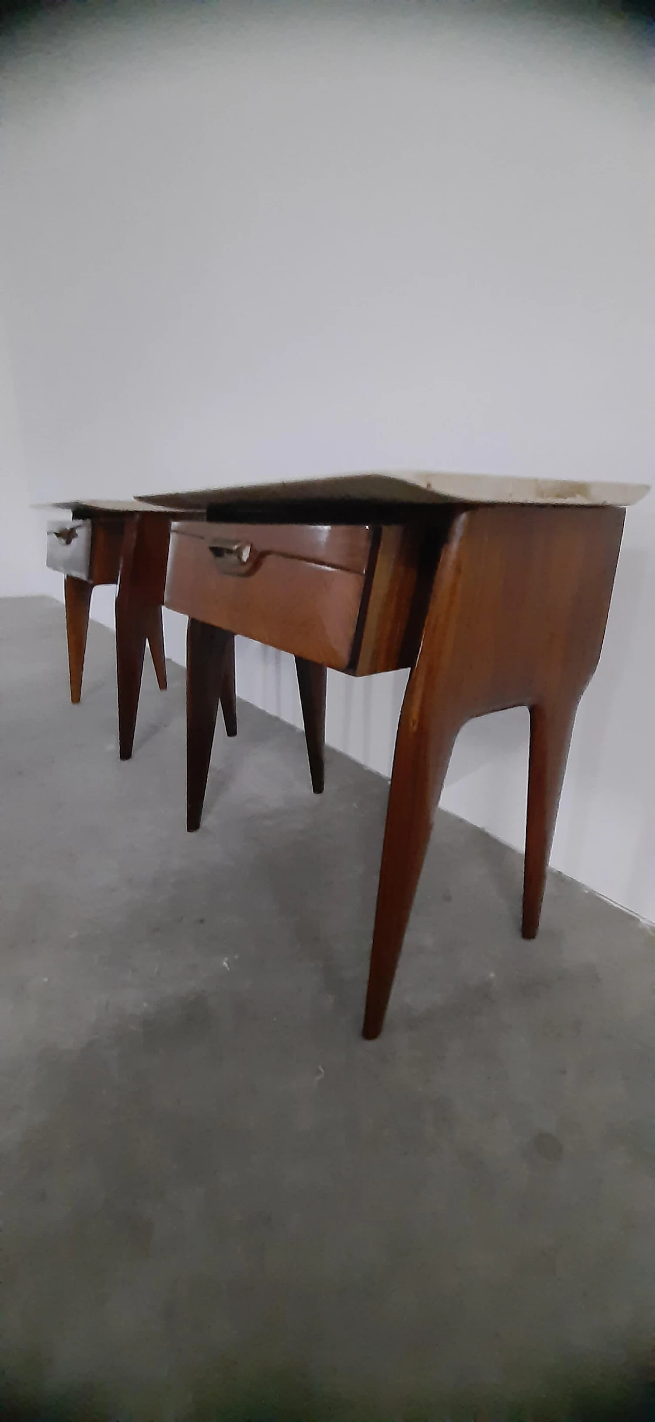 Pair of bedside tables in rosewood and Carrara marble top, 1960s 1