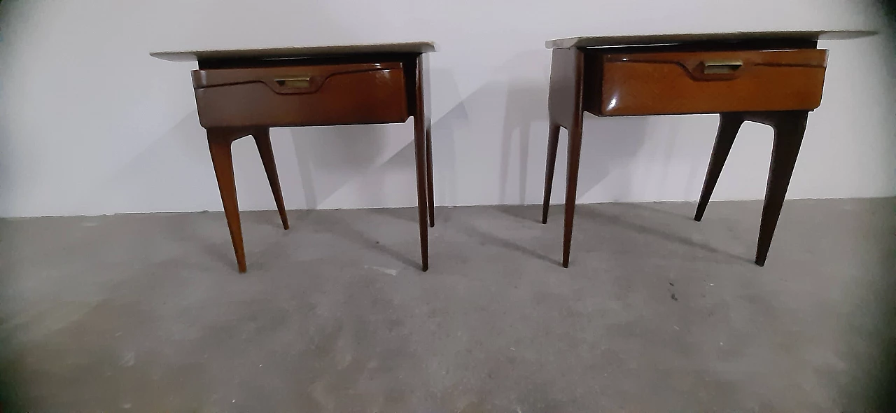 Pair of bedside tables in rosewood and Carrara marble top, 1960s 4