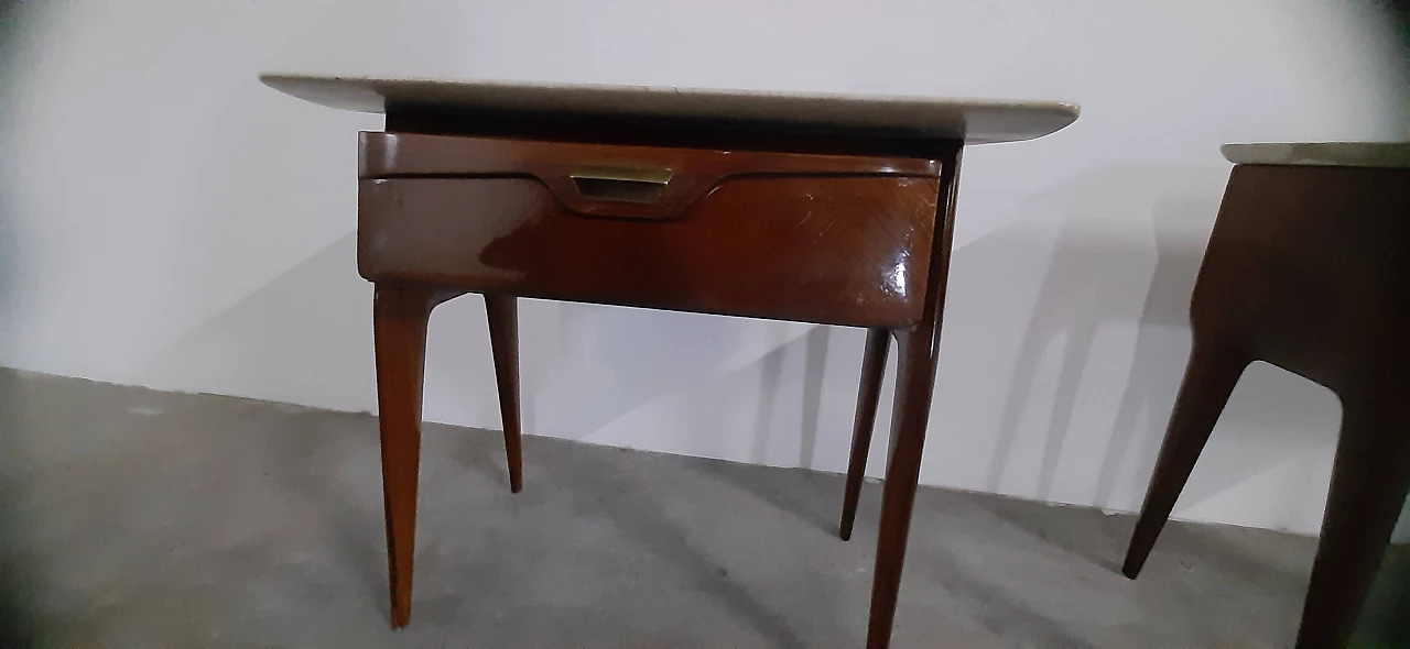 Pair of bedside tables in rosewood and Carrara marble top, 1960s 5