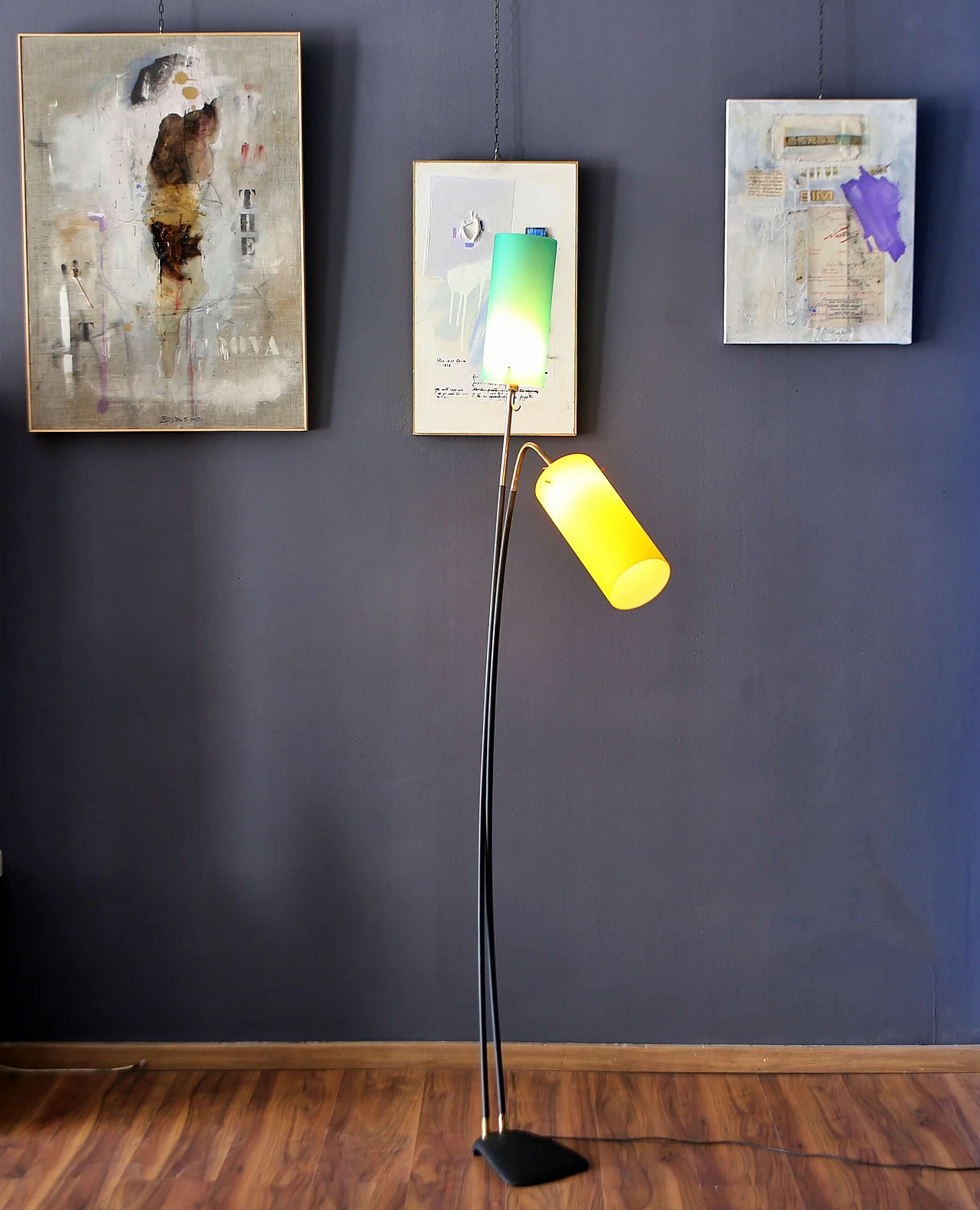 Floor lamp in metal, brass and glass for Gilardi and Barzaghi, 1950s 1