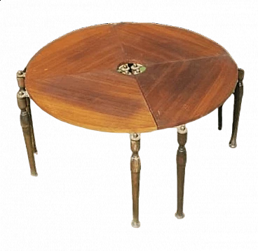 Tavolino rotondo scomponibile in teak, anni '60