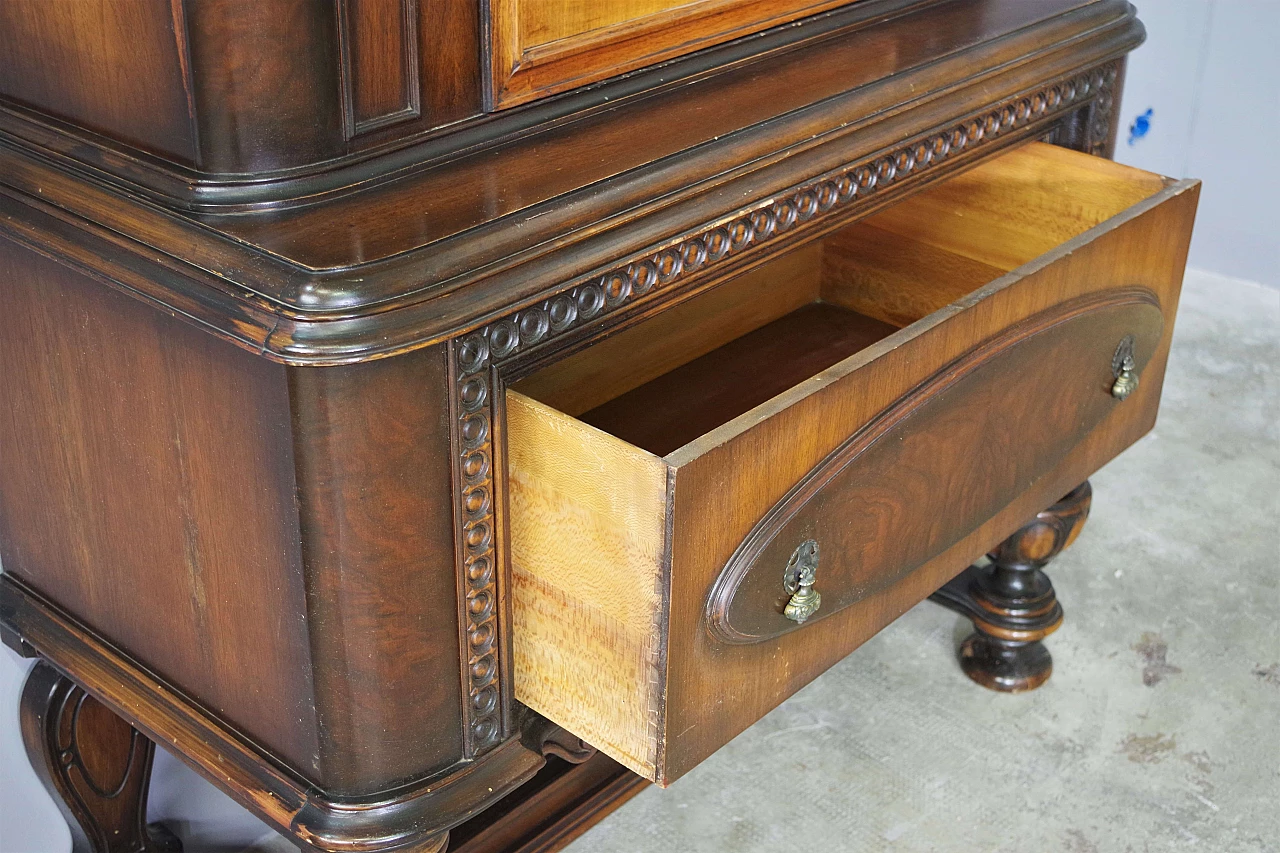 Carved wooden showcase with large drawer, 1940s 4