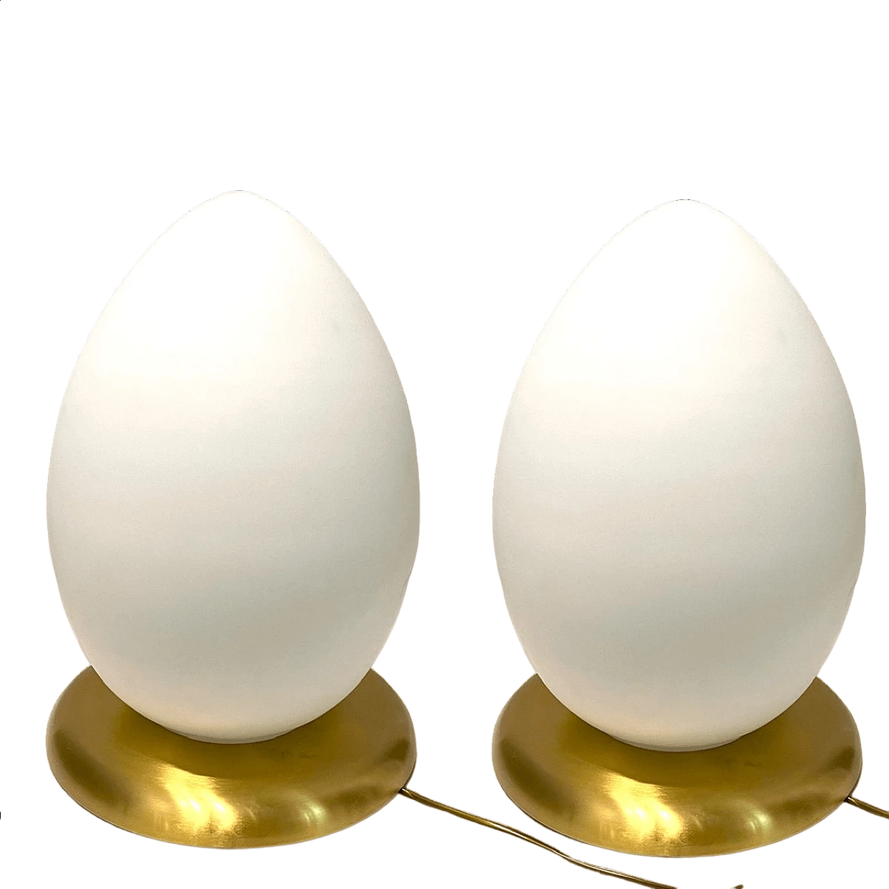 Coppia di lampade uovo in vetro con base in ottone, anni '80 6