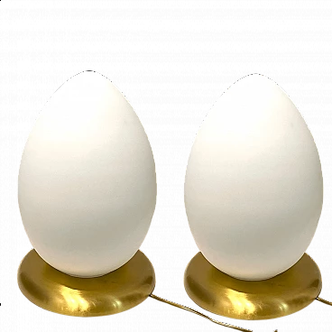 Pair of glass egg lamps with brass base, 1980s