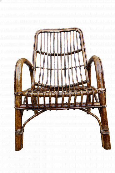 Wicker and bamboo armchair, 1970s