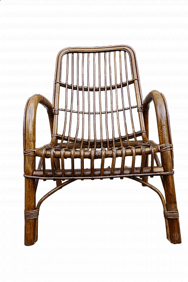 Wicker and bamboo armchair, 1970s