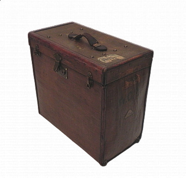Travel trunk in wood, jute and leather, 1940s