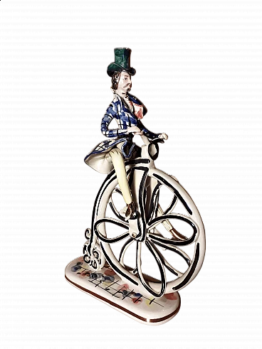 Ceramic sculpture of a man on bicycle, 1950s