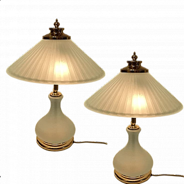 Coppia di lampade da tavolo in vetro satinato, anni '80
