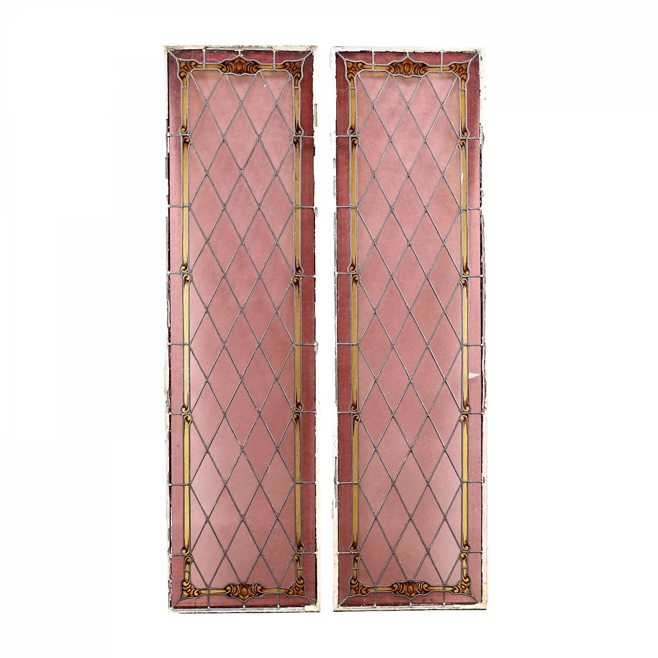 Coppia di vetrate rosa Liberty, inizio '900 1