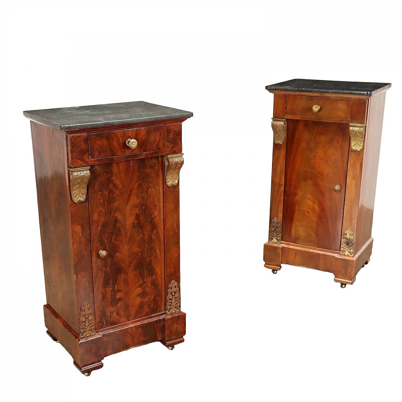 Pair of Restoration bedside tables with black marble top 1