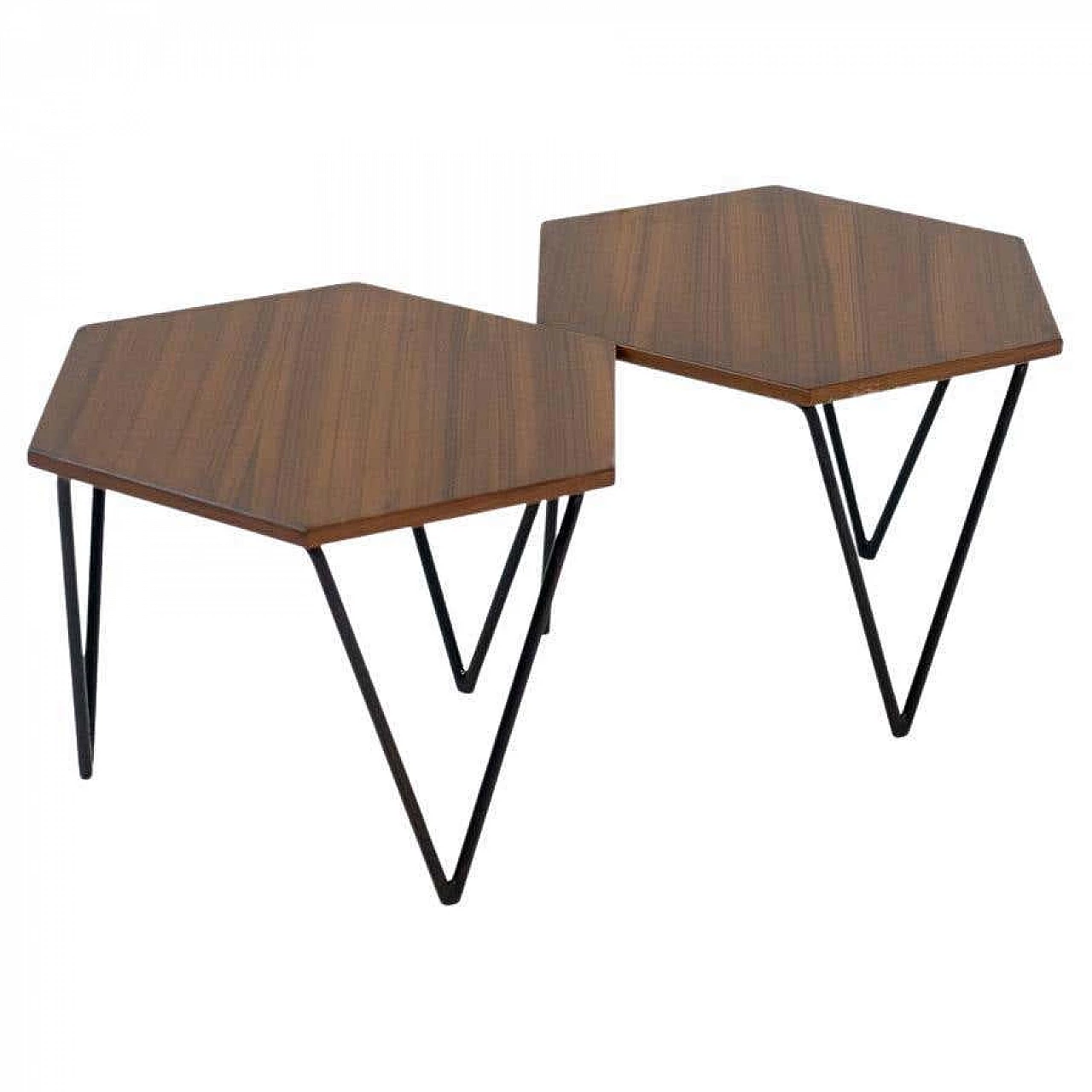 Pair of hexagonal teak coffee tables by Isa Bergamo for Gio Ponti, 1950s 6