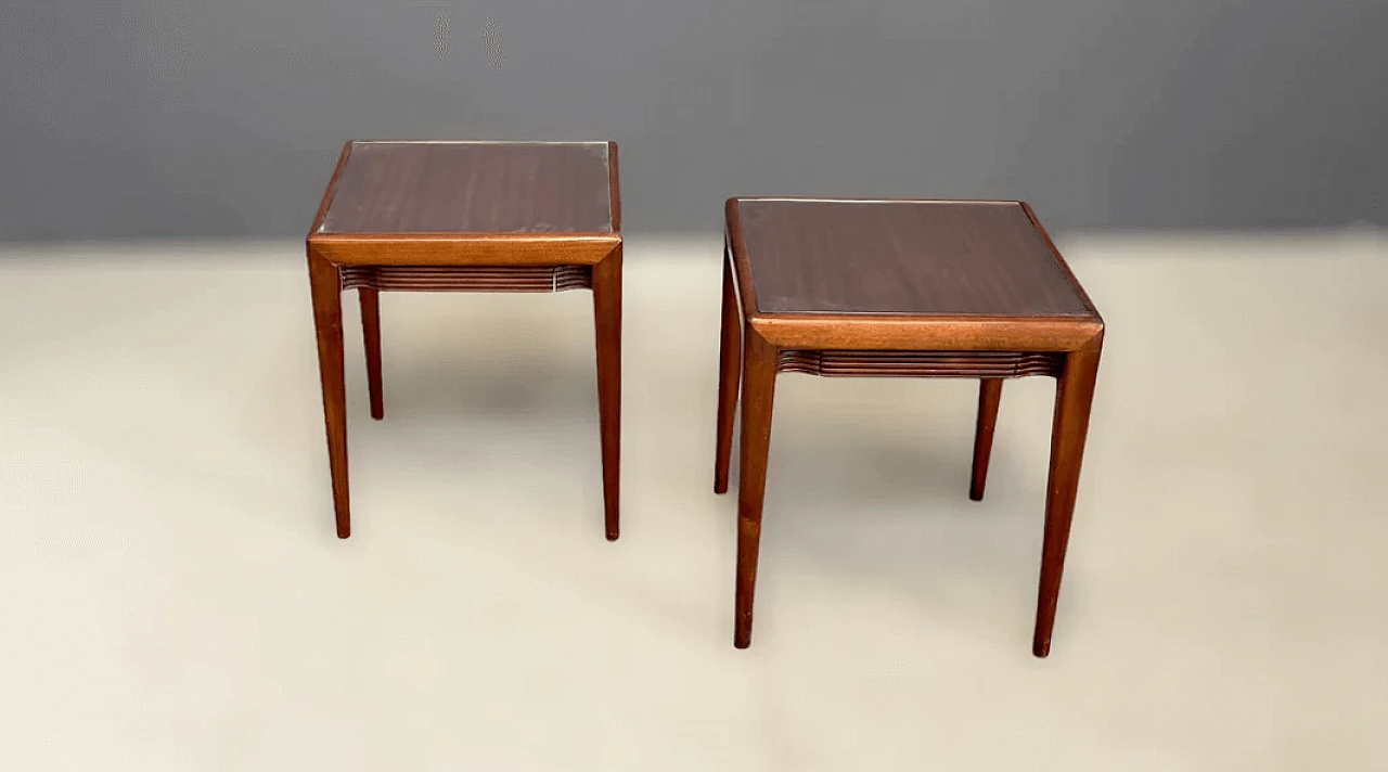 Pair of square mahogany side tables by Osvaldo Borsani, 1950s 1