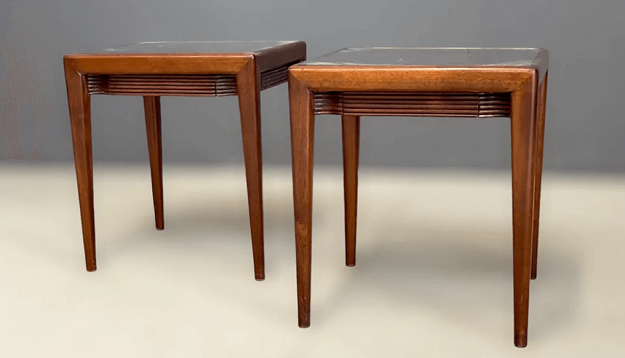 Pair of square mahogany side tables by Osvaldo Borsani, 1950s 2