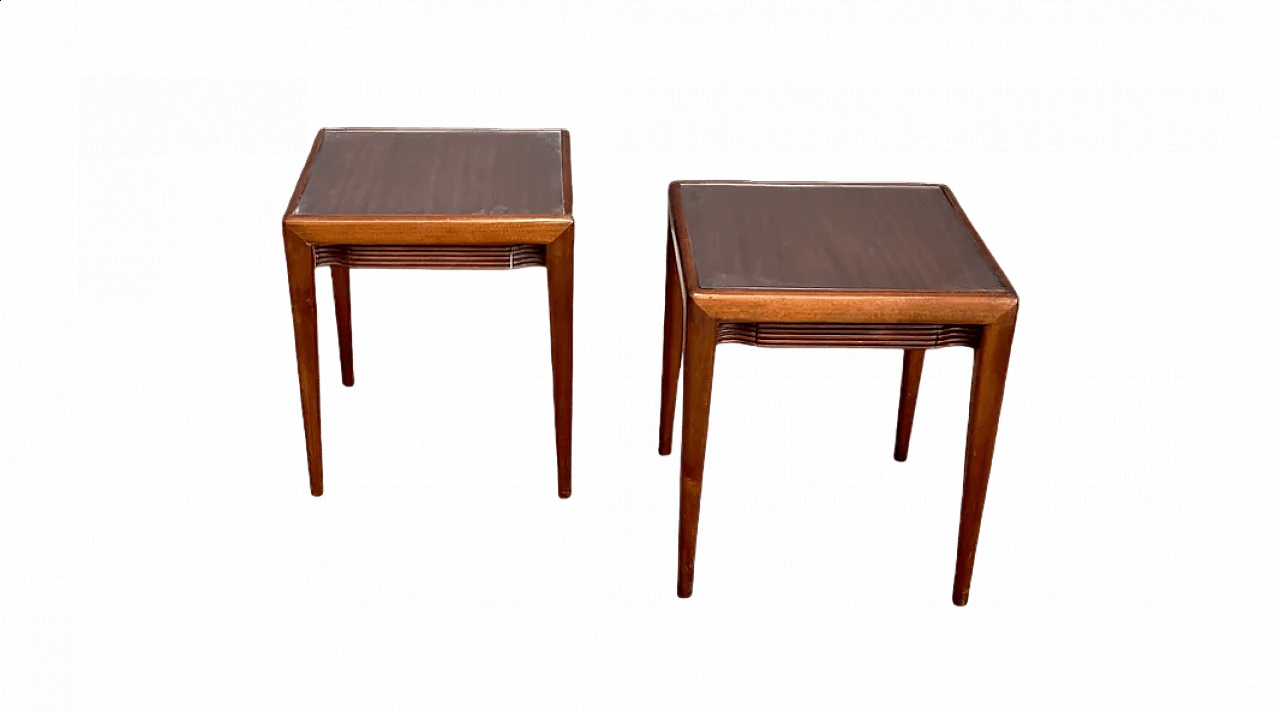Pair of square mahogany side tables by Osvaldo Borsani, 1950s 9