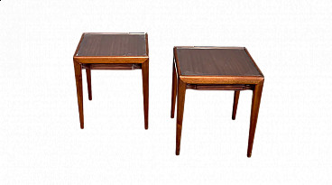 Pair of square mahogany side tables by Osvaldo Borsani, 1950s