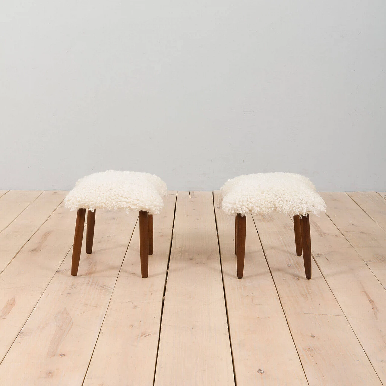 Teak and sheepskin stool, 1960s 5