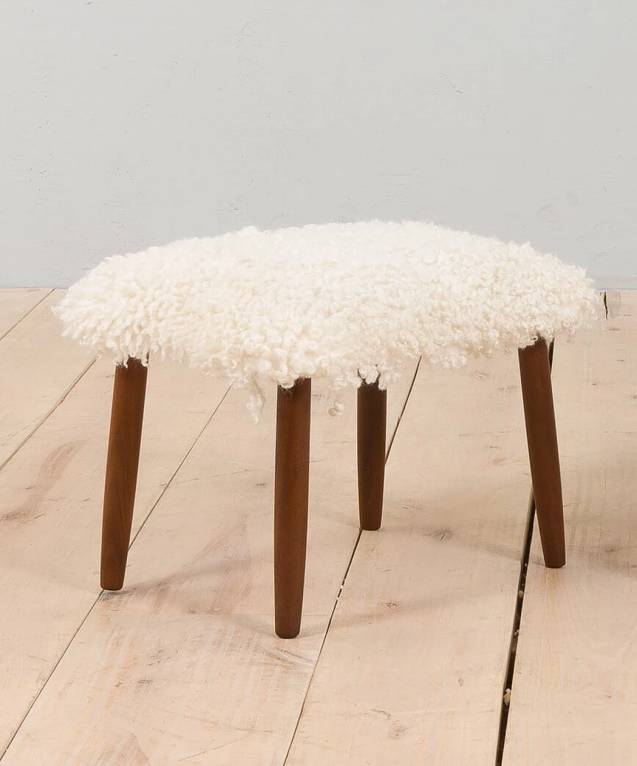 Teak and sheepskin stool, 1960s 9
