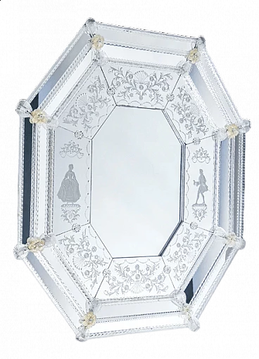 Specchio con elementi in vetro soffiato di Murano, '800