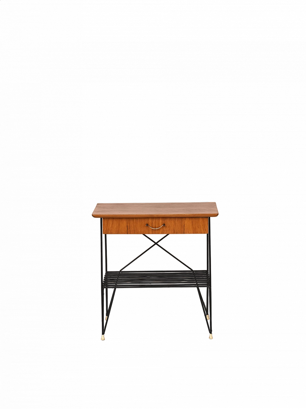 Tavolino in legno con base in metallo, anni '60 11