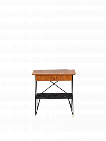 Tavolino in legno con base in metallo, anni '60
