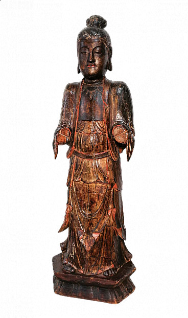Scultura cinese in legno dipinto della dea Kuan-Yin, '700