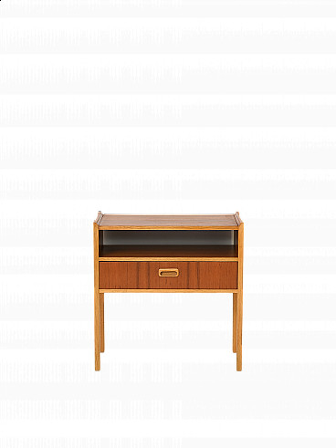 Teak bedside table with drawer, 1950s