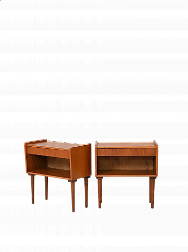 Pair of teak bedside tables with compartment shelf, 1950s