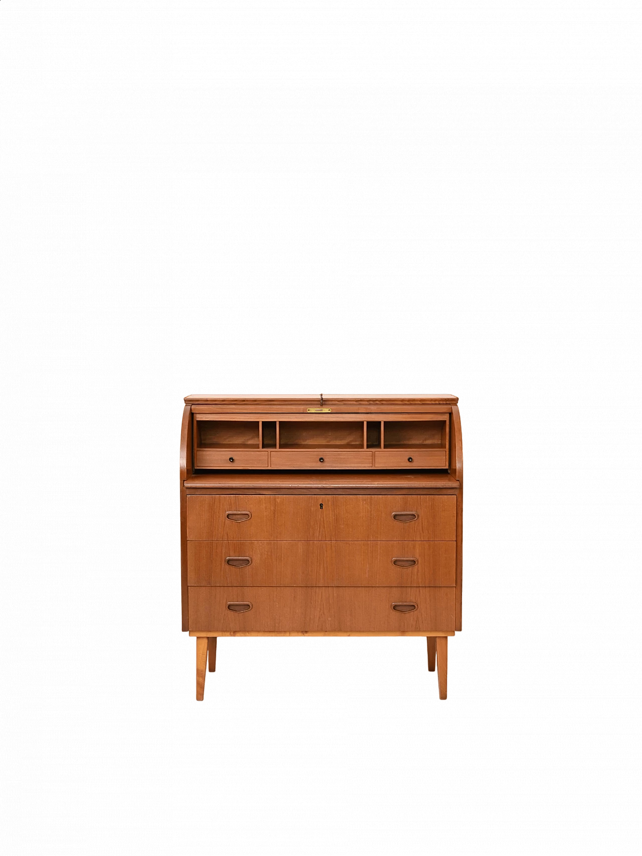 Sécretaire in teak with drawers and pull-out desk, 1960s 16