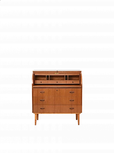 Sécretaire in teak with drawers and pull-out desk, 1960s