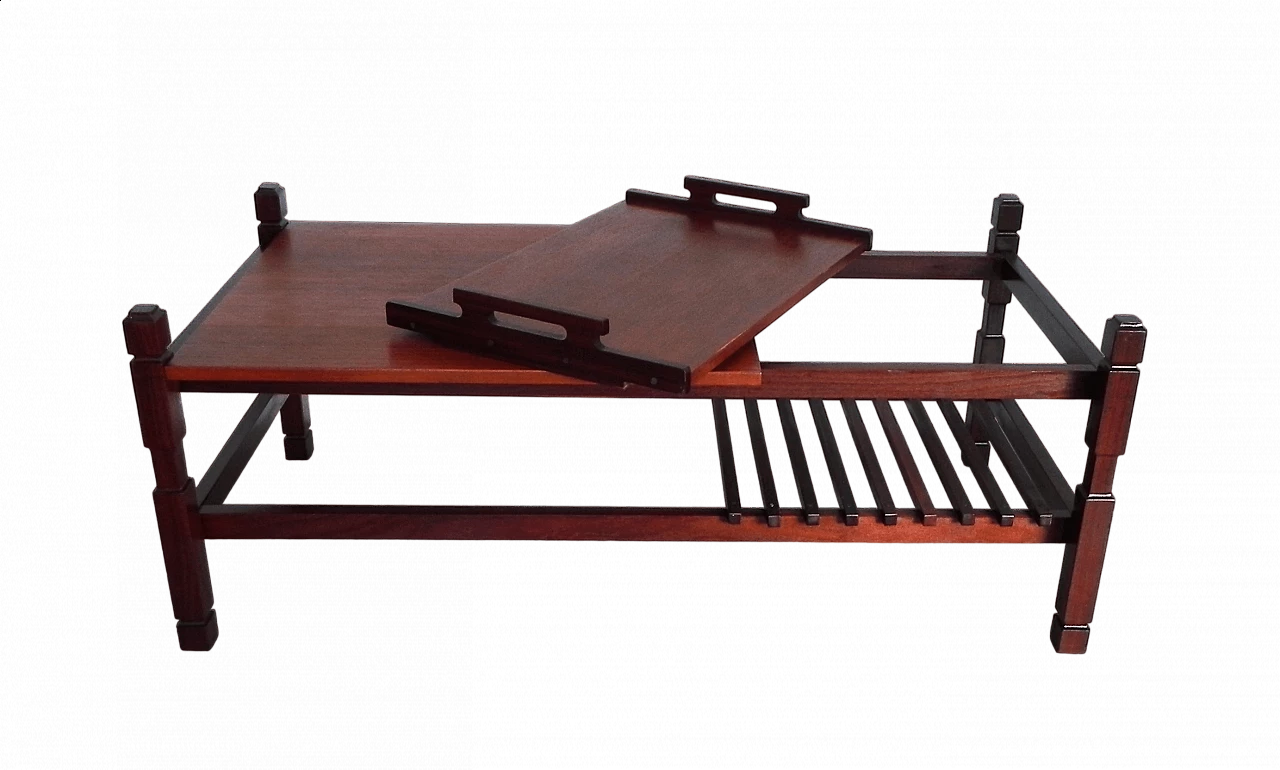 Tavolino in legno con vassoio estraibile, anni '60 29