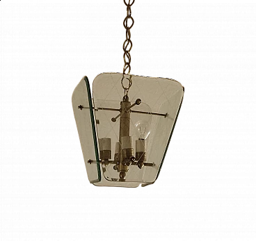 Lampadario in ottone e vetro attribuito a Pietro Chiesa per Fortana Arte, anni '40