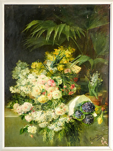 Marguerite Brun, still life with flowers, oil on canvas, early 20th century