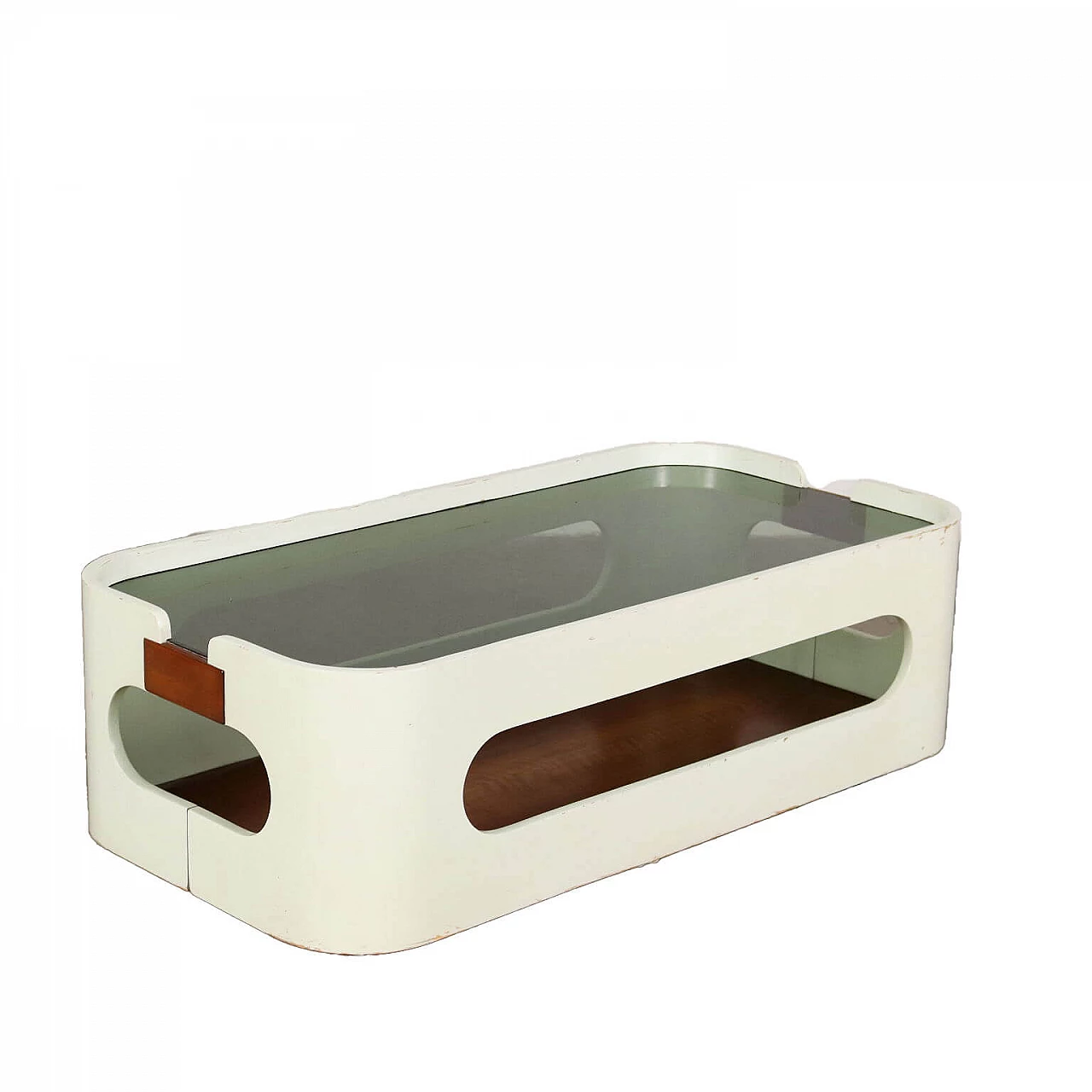 Lacquered wooden coffee table with glass top, 1970s 1