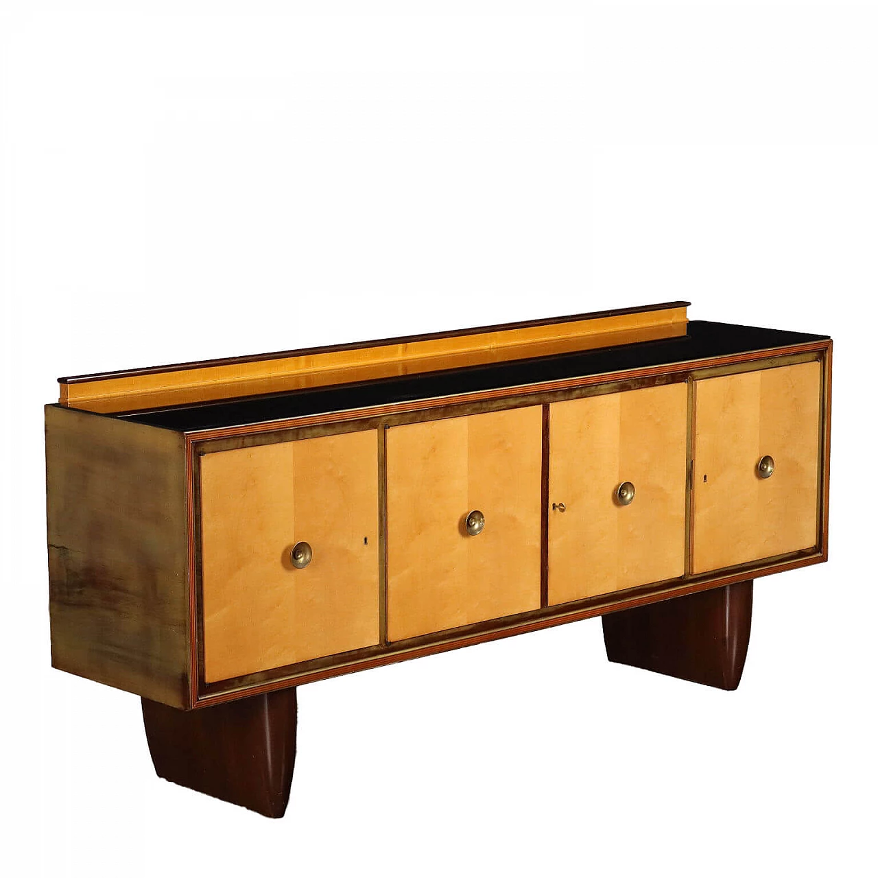 Credenza in legno con piano in vetro opalino, anni '40 1