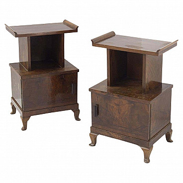 Pair of walnut-root bedside tables attributed to Gio Ponti, 1930s
