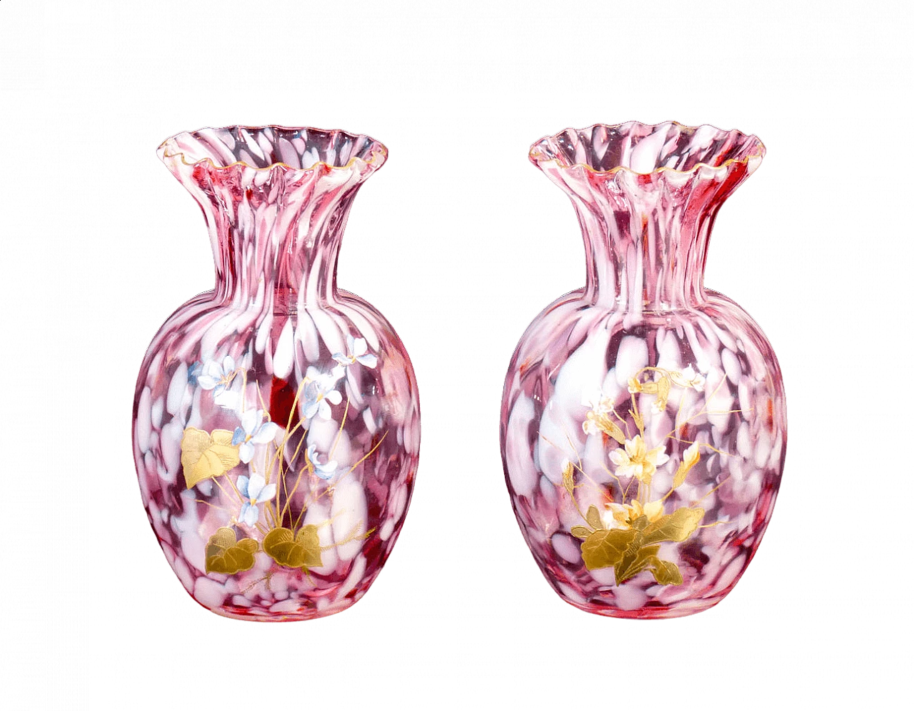 Coppia di vasi in vetro soffiato decorato di Verrerie Saint Denis Legras, '800 11