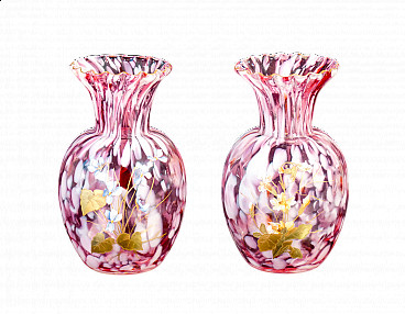 Pair of decorated blown glass vases by Verrerie Saint Denis Legras, 19th century