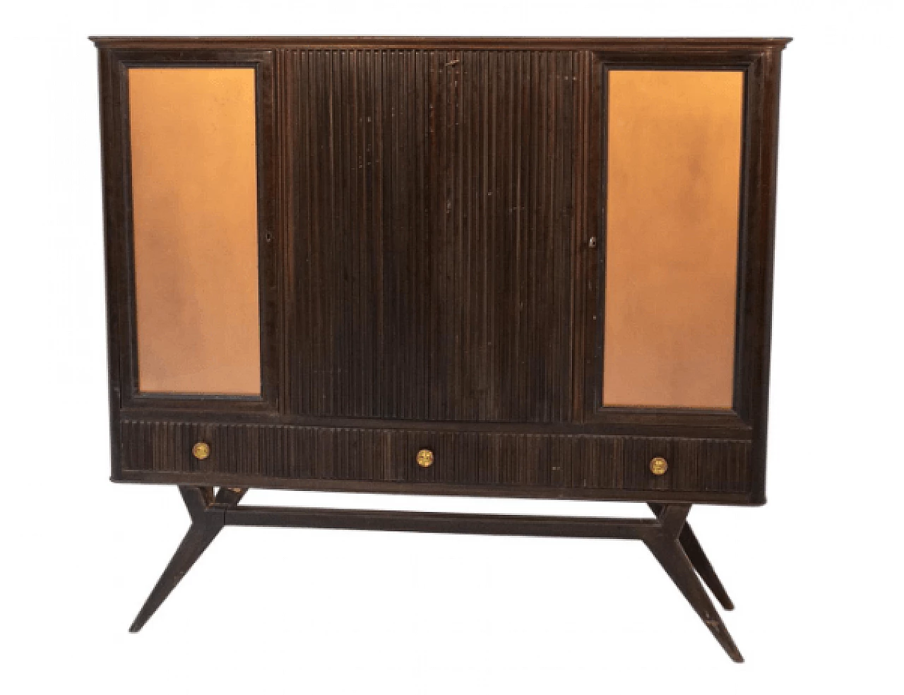 Dark wood, glass and brass bar cabinet, 1950s 1