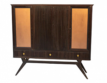 Dark wood, glass and brass bar cabinet, 1950s
