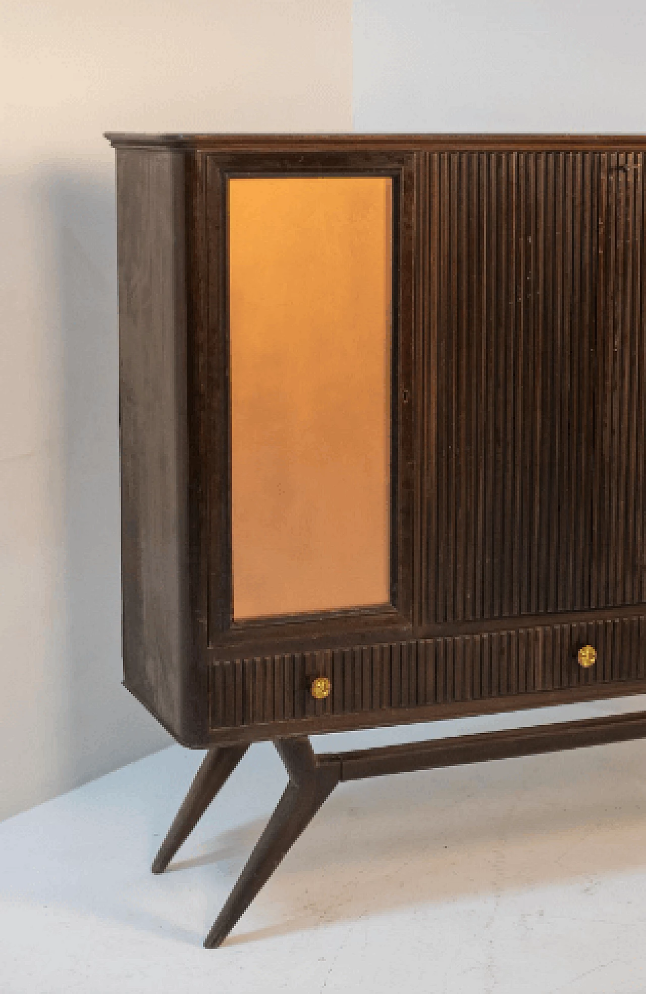 Dark wood, glass and brass bar cabinet, 1950s 3