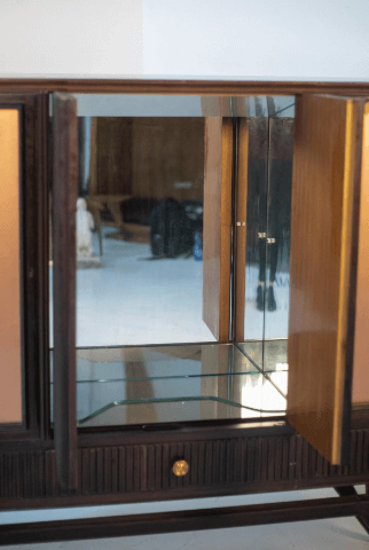 Dark wood, glass and brass bar cabinet, 1950s 7