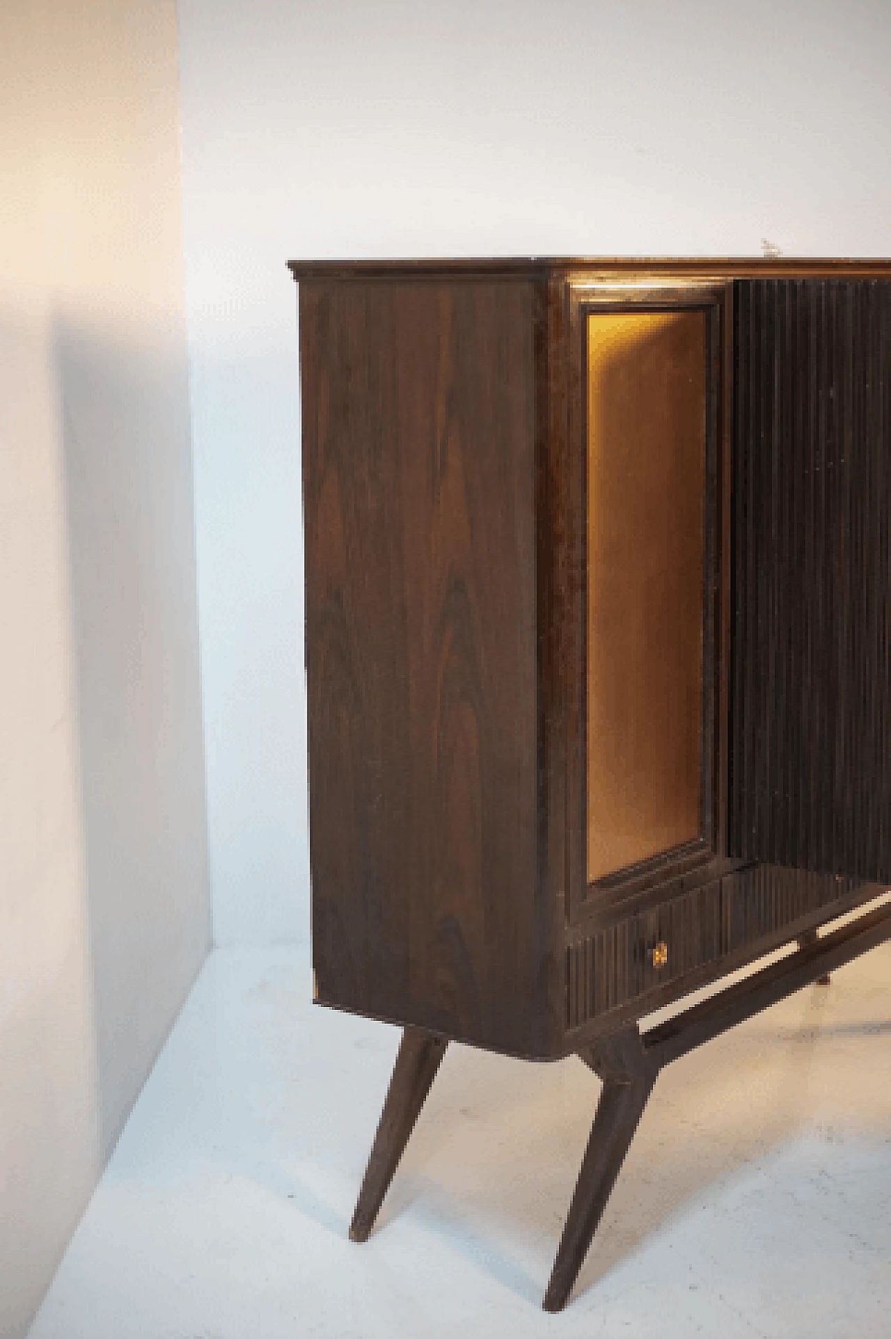 Dark wood, glass and brass bar cabinet, 1950s 10